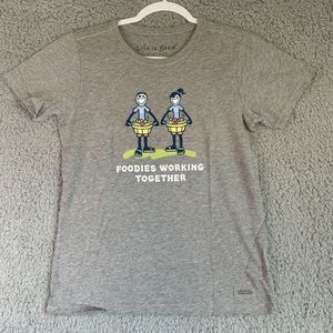 Life Is Good Womens Foodies Working Together Short Sleeve T-Shirt Grey Small NWT